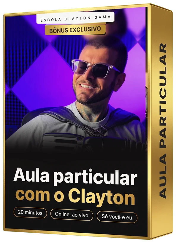 Box dourado da aula particular com o Clayton